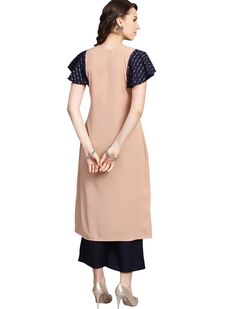 Beige Crepe Suit Palazzo
