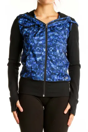 Blue Patterned Activewear Zip-Up Jacket