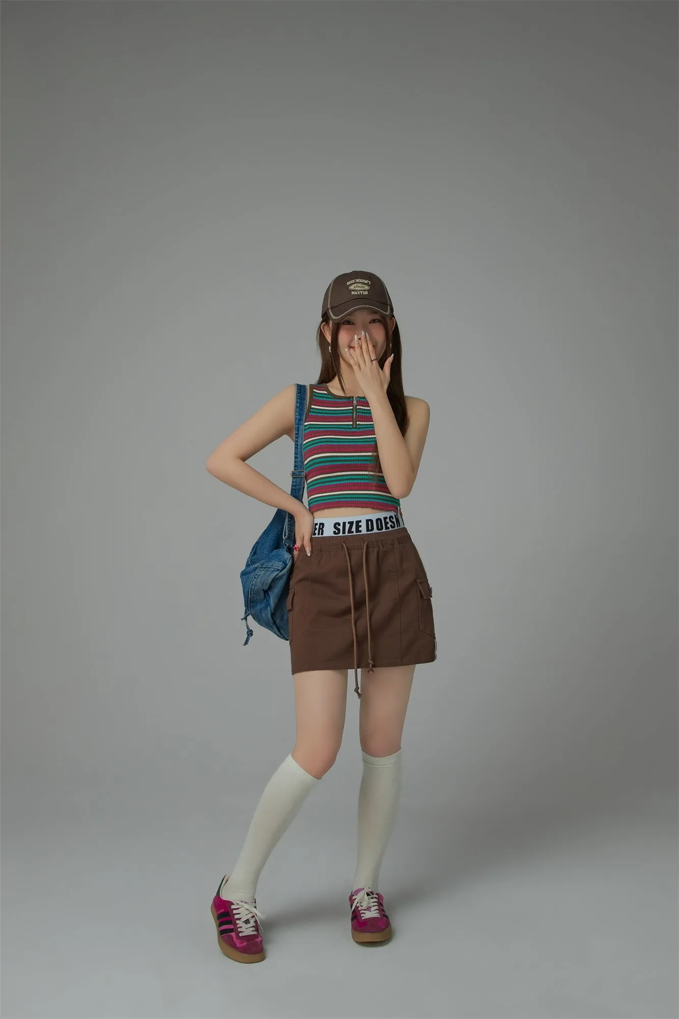 Half Zip-Up Striped Sleeveless Top