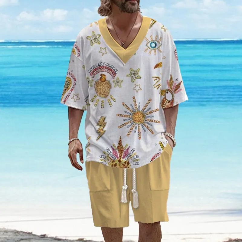 MEN'S ART CASUAL PRINTED SHORT SLEEVE SUIT 25859975YM